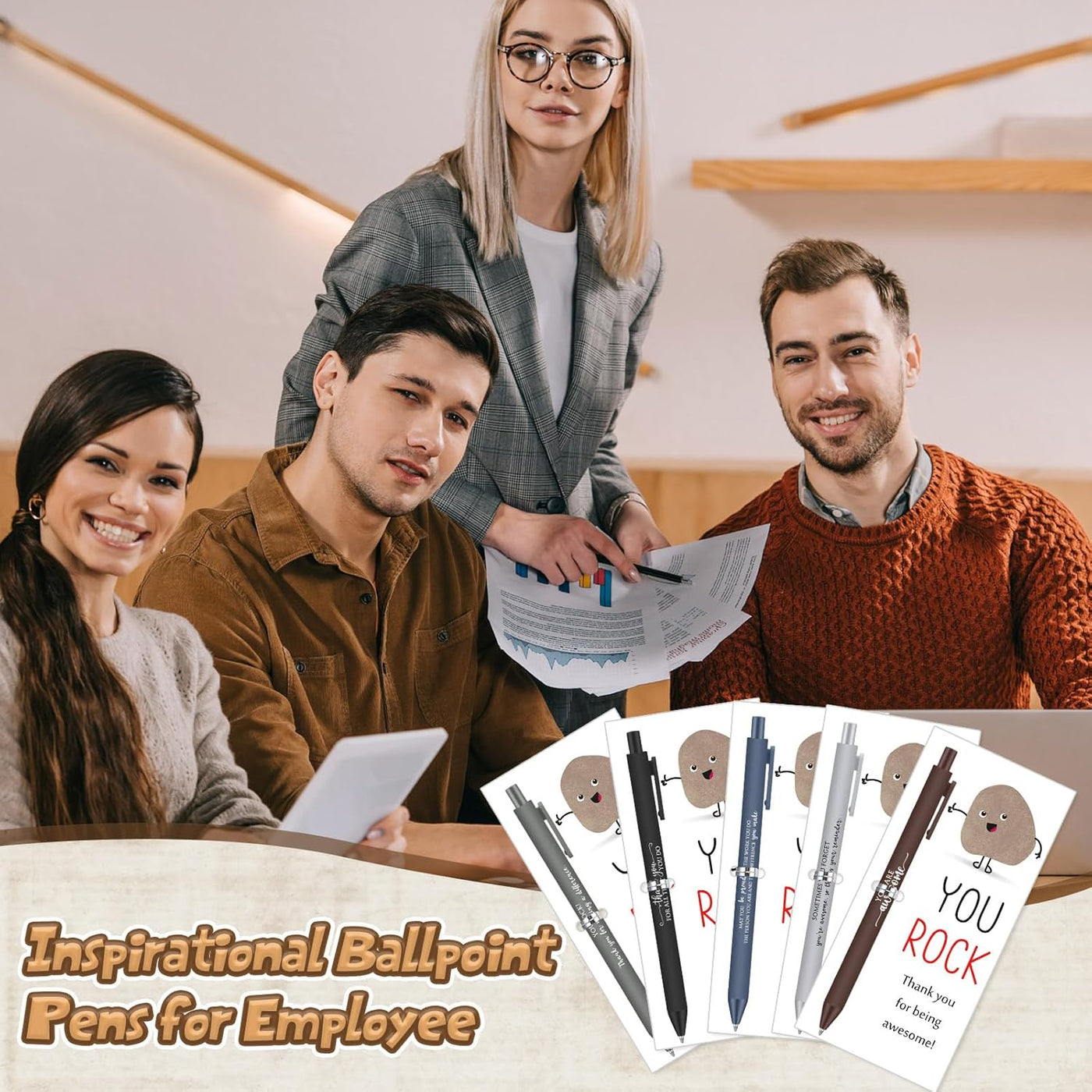 Sayglossy 25 Sets You Rock Pens Gifts Bulk Employee Appreciation Gifts Ballpoint Pens and Inspirational Card for Graduation Teacher Students Father Day Team Office Coworker Staff