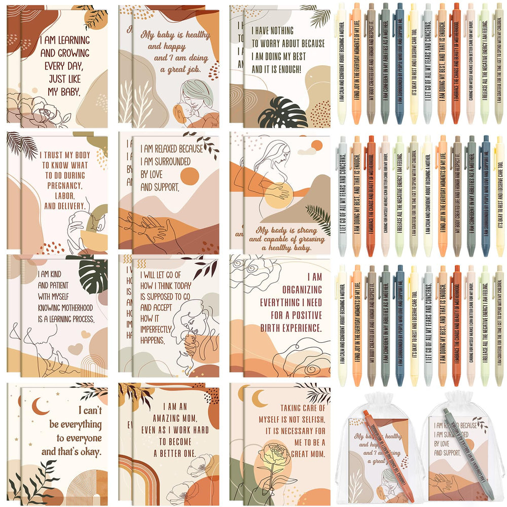 Mooliwe 24 Pcs Positive Affirmation Gift Set Gratitude Notebooks with Pens Small Bags Motivational Encouragement Notepads Daily Affirmations Journal for Women Stress Relief Self Care (Watercolor)