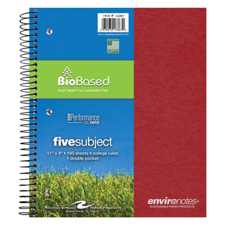 ROARING SPRING Environotes College Ruled Spiral Notebook, 1 Subject Recycled School Notebook with Storage Pocket, 11" x 9", 80 Perforated Sheets 20 lb Paper, 3 Hole Punched, Made in USA