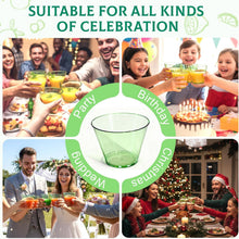 9 oz Clear Plastic Cups Green Plastic Disposable Cups for Cocktail 50 Pack Fancy Cocktail Cup for Party Stemless Wine Glasses for Wedding Graduation Birthday World Cup