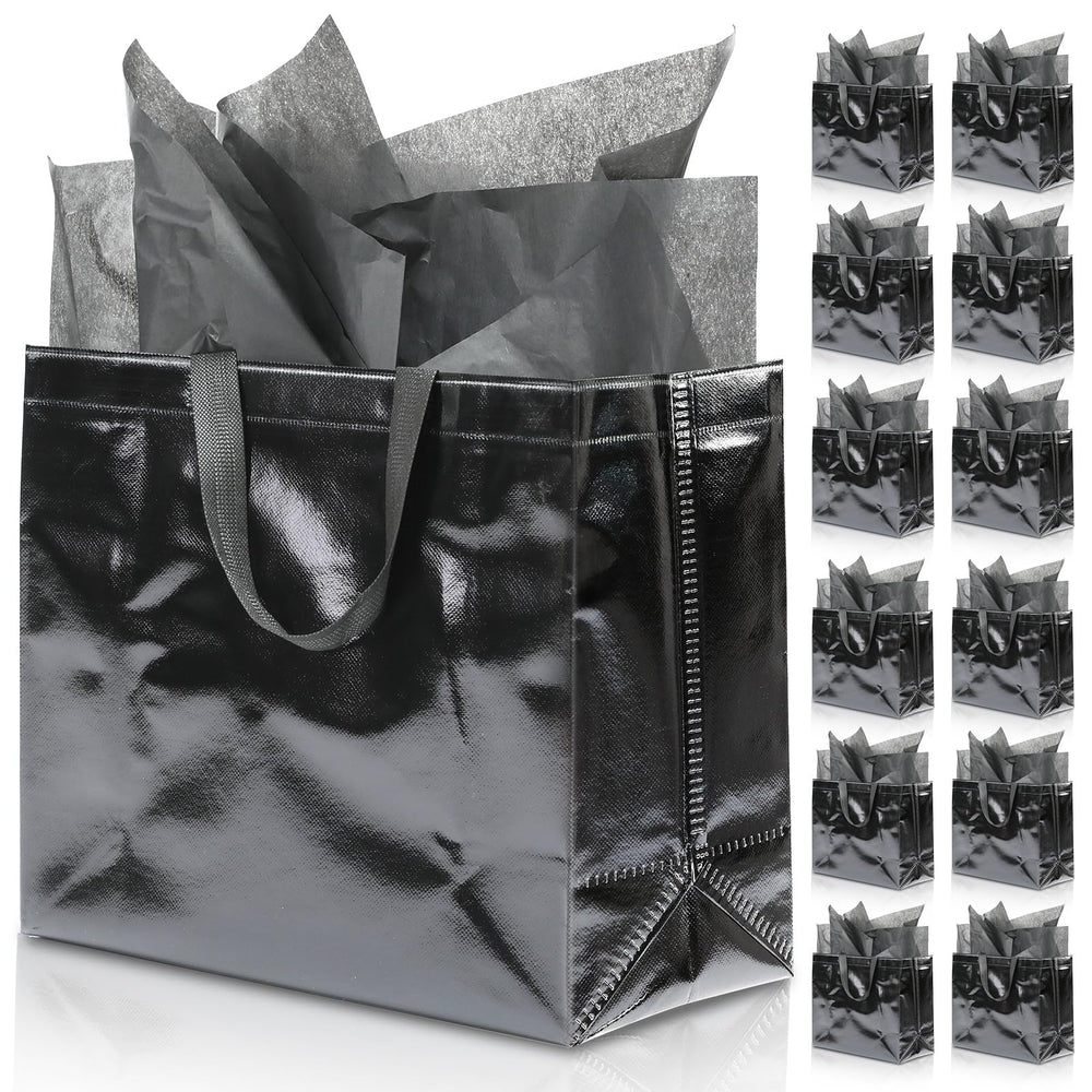 KeerxunBag 12Pcs Reusable Gift Bags（Includes Tissue Paper） Gift bag with handle Birthdays Parties Holidays Weddings Medium 13x5x11in colorful Gift Bags