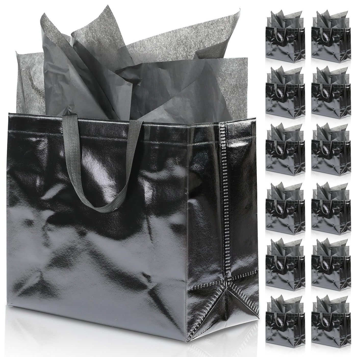 KeerxunBag 12Pcs Reusable Gift Bags（Includes Tissue Paper） Gift bag with handle Birthdays Parties Holidays Weddings Medium 13x5x11in colorful Gift Bags