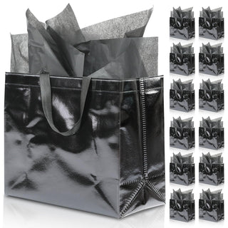 KeerxunBag 12Pcs Reusable Gift Bags（Includes Tissue Paper） Gift bag with handle Birthdays Parties Holidays Weddings Medium 13x5x11in colorful Gift Bags