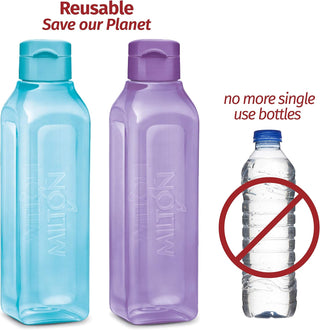 MILTON Sports Water Bottle Square Juice Box 4 Set 17 oz. Great for Juices Milk Smoothies Plastic Wide-Mouth Reusable Leak Proof Drink Bottle/Carton for School Bags Lunch Boxes Gym Flip Lid -BPA Free
