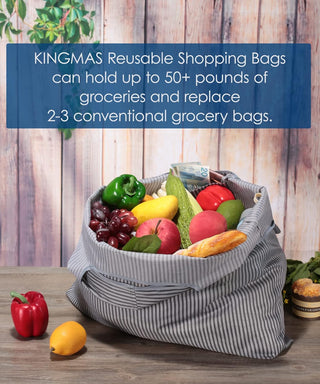 KINGMAS Reusable Grocery Bags, Eco-Friendly Folding Tote Shopping Bag fits in Pocket, Washable Waterproof Nylon Pouch Bags