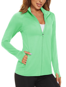 MAGCOMSEN Women's UPF 50+ Lightweight Athletic Jacket Sun Protection Full Zip Long Sleeve Shirts Hiking Outdoor Pockets