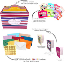 Janvale 100 All Occasion Cards Assortment Box with Color Envelopes，All Occasion Cards Set with Greeting Inside, Large 5 x 7 inch Cards with Stickers and Dividers