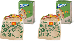 Ziploc Paper Sandwich and Snack Bags, Recyclable & Sealable with Fun Designs, 50 Bags Total