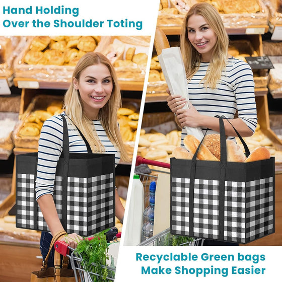 WOWBOX Reusable Grocery Bags,4-Pack, Foldable Reusable Shopping Tote Bags bulk with Reinforced Handles,Large Storage Bags with Water Resistant Coating for Groceries,Multipurpose,Black-White - hover image