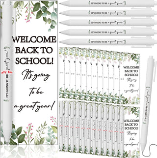 Dunzoom 50 Sets Welcome Back to School Gifts Include Greeting Cards and Inspirational Ballpoint Pens First Day of School Stationery Set for Teachers Students Reward Supplies(Paper,Classic Style)