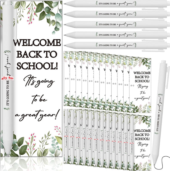 Dunzoom 50 Sets Welcome Back to School Gifts Include Greeting Cards and Inspirational Ballpoint Pens First Day of School Stationery Set for Teachers Students Reward Supplies(Paper,Classic Style)