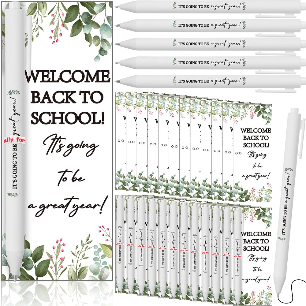 Dunzoom 50 Sets Welcome Back to School Gifts Include Greeting Cards and Inspirational Ballpoint Pens First Day of School Stationery Set for Teachers Students Reward Supplies(Paper,Fresh Style)