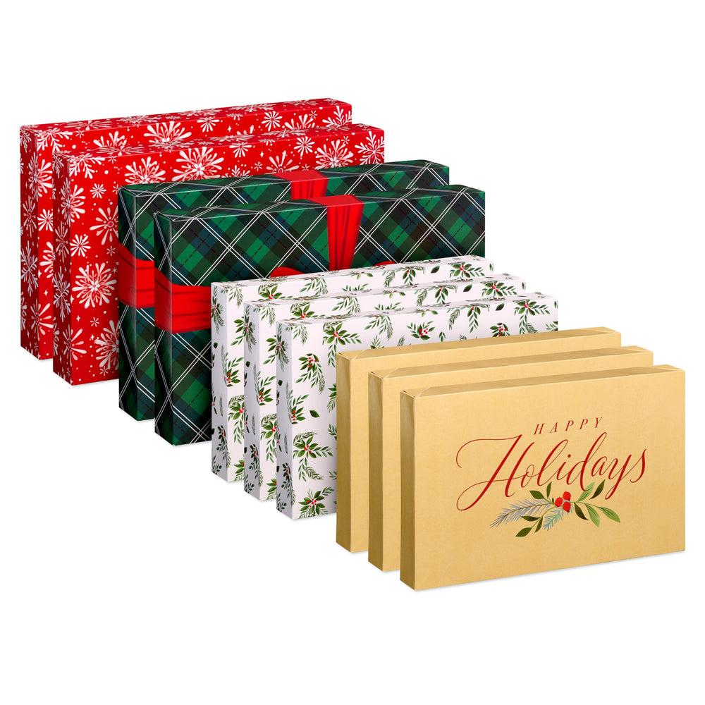 American Greetings Christmas Gift Boxes, Red, White and Silver Christmas Patterns (12-Boxes, 14.75 in. x 9.5 in.)