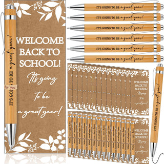 Dunzoom 50 Sets Welcome Back to School Gifts Include Greeting Cards and Inspirational Ballpoint Pens First Day of School Stationery Set for Teachers Students Reward Supplies(Paper,Classic Style)