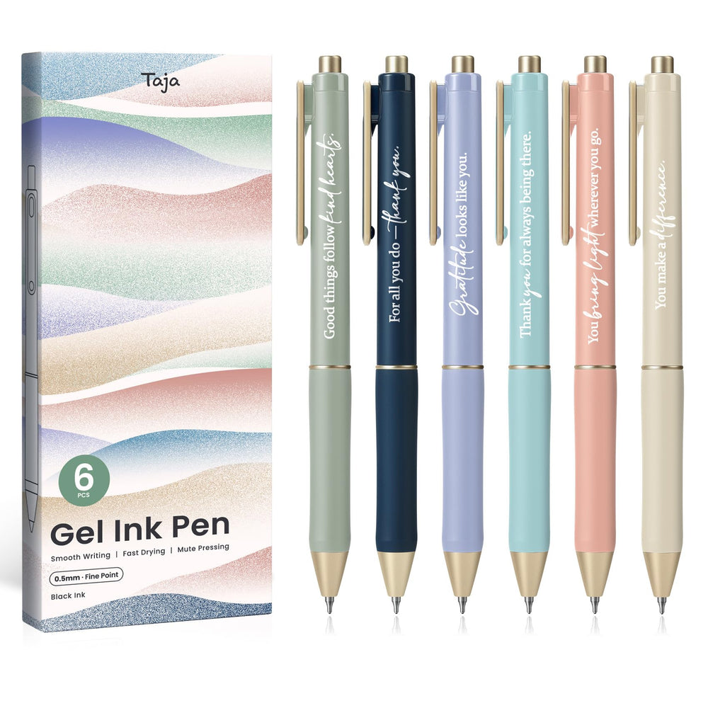 Taja Gel Pens, 6 Pcs Quick Dry Black Gel Ink Pens, 0.5mm Fine Point Smooth Writing Pens for Journaling and Note Taking, Cute Aesthetic Pens for Women & Men-Pastel