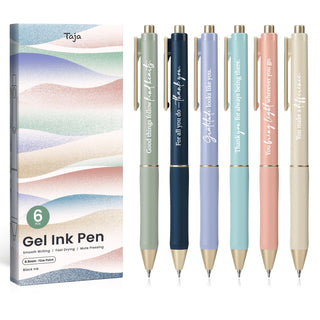 Taja Gel Pens, 6 Pcs Quick Dry Black Gel Ink Pens, 0.5mm Fine Point Smooth Writing Pens for Journaling and Note Taking, Cute Aesthetic Pens for Women & Men-Pastel