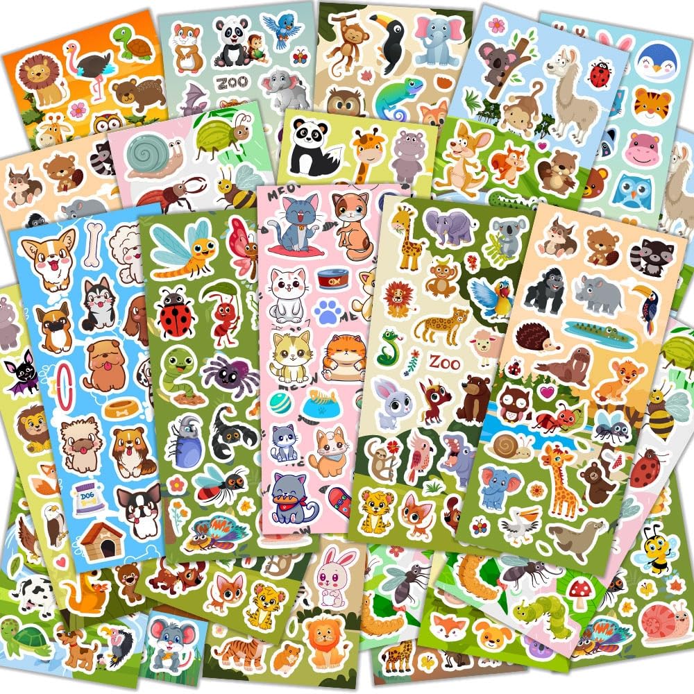48 Sheets Stickers for Kids, Cute Stickers Variety Pack for Scrapbooking, Teachers Classroom Prizes, Goodie Bag Stuffers Including Animals, Cars, Dinosaurs, Fishes, Hearts, Stars and More