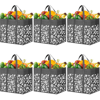 WOWBOX Reusable Grocery Bags Foldable Tote Bags Bulk with Reinforced Handles Shopping Bags for Groceries Heavy Duty Kitchen Reusable Grocery Bags with Waterproof Coating 4-Pack, Blue
