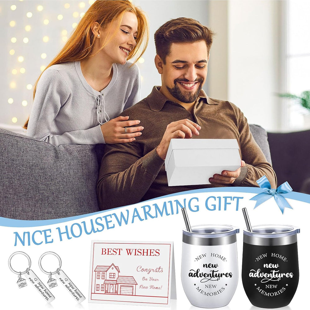 Sieral House Warming Gift for New Home House Warming Wine Tumbler for Women Men New Adventure for Friend Owner Couples Homeowners Clients Real Estate Agent Wedding Gifts(12 oz,Cute Style)