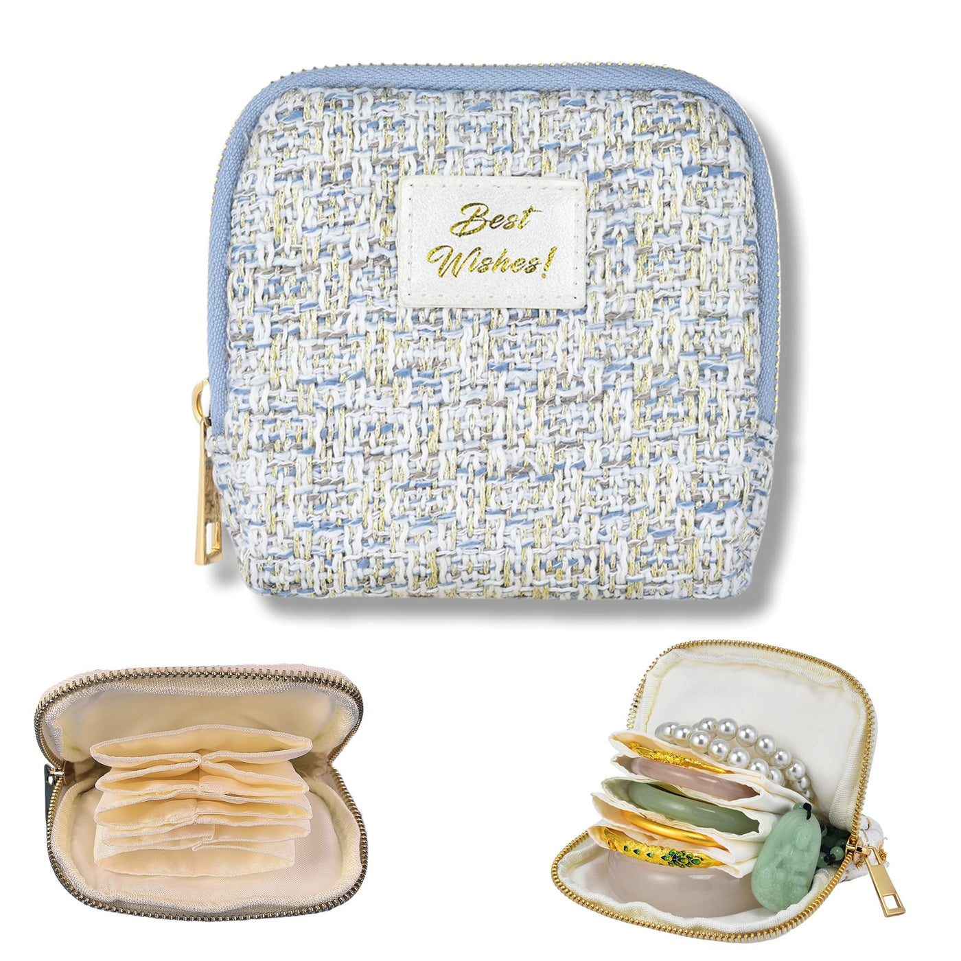 Small Travel Jewelry Case, Soft Velvet Organizer Pouch for Bangles, Bracelets, large Earrings, Beaded necklaces, Anti-Scratch & Portable Jewelry Bag Holder for Daily Use & Gift (Ocean Blue)