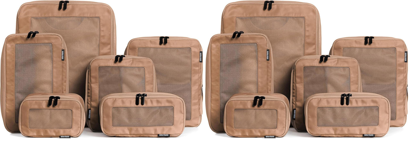 Aerotrunk Compression Packing Cubes for Travel - Luggage Organizer Bags - Double Zipper Packing Cubes for Suitcases (6-Pack, Beige)