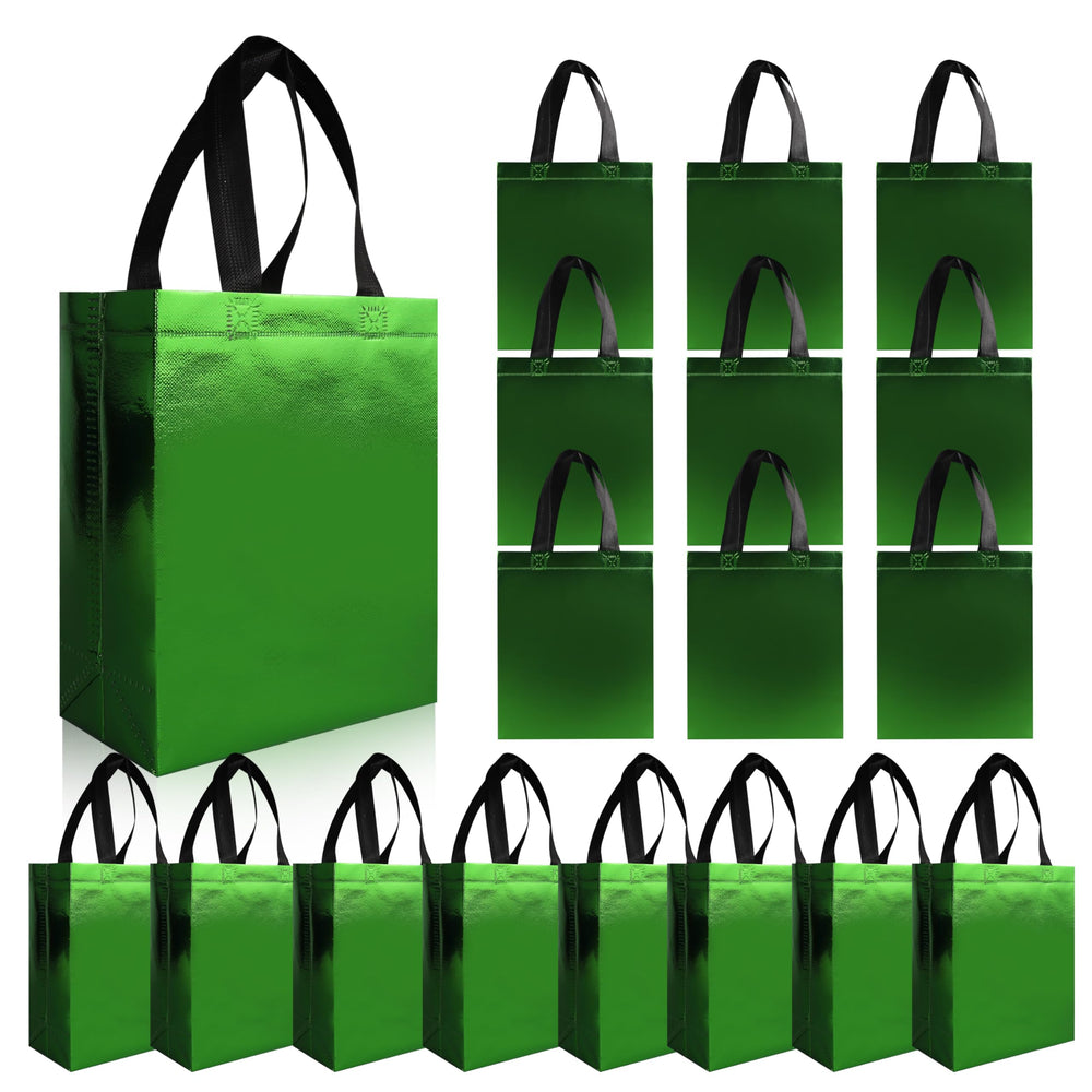 cabzymx 18 Pcs Glossy Iridescent Small Gift Bags Bulk, 8x3.9x9.8 In Non-woven Party Bags for Present with Sturdy Bases for Birthday, Wedding, Easter, Party, Holiday