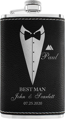 Groomsmen Gifts, Personalized Hip Flasks, Groomsmen Proposal, 6 Oz Engraved Leatherette Flasks for Men, Best Man Gifts for Wedding, Groomsmen Gifts for Wedding - Black #2
