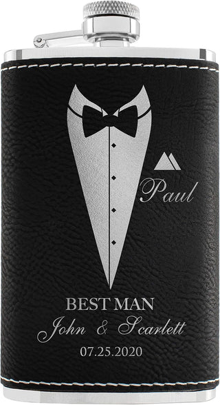 Groomsmen Gifts, Personalized Hip Flasks, Groomsmen Proposal, 6 Oz Engraved Leatherette Flasks for Men, Best Man Gifts for Wedding, Groomsmen Gifts for Wedding - Black #2