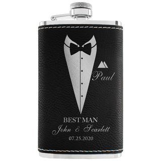 Groomsmen Gifts, Personalized Hip Flasks, Groomsmen Proposal, 6 Oz Engraved Leatherette Flasks for Men, Best Man Gifts for Wedding, Groomsmen Gifts for Wedding - Black #2