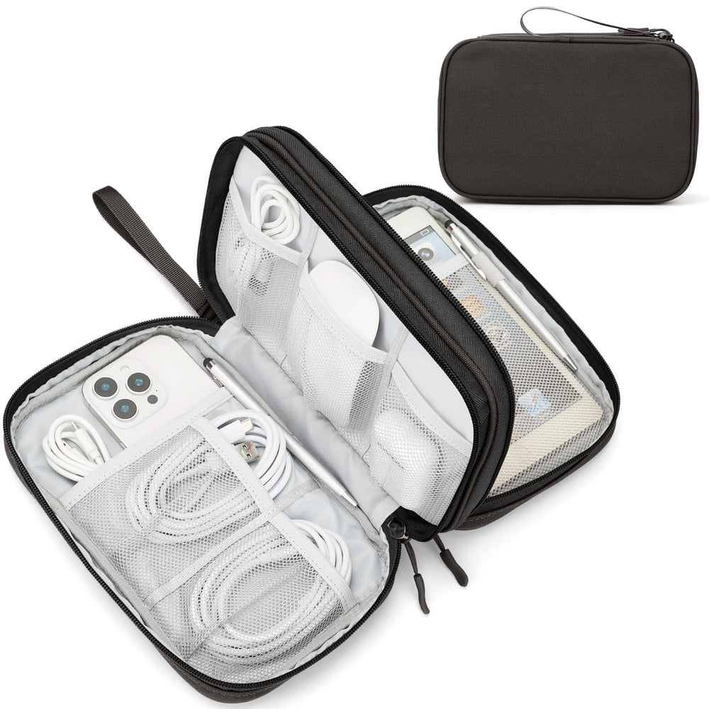 FYY Travel Cable Organizer Pouch Electronic Accessories Carry Case Portable Waterproof Double Layers All-in-One Storage Bag for Cord, Charger, Phone, Earphone Black