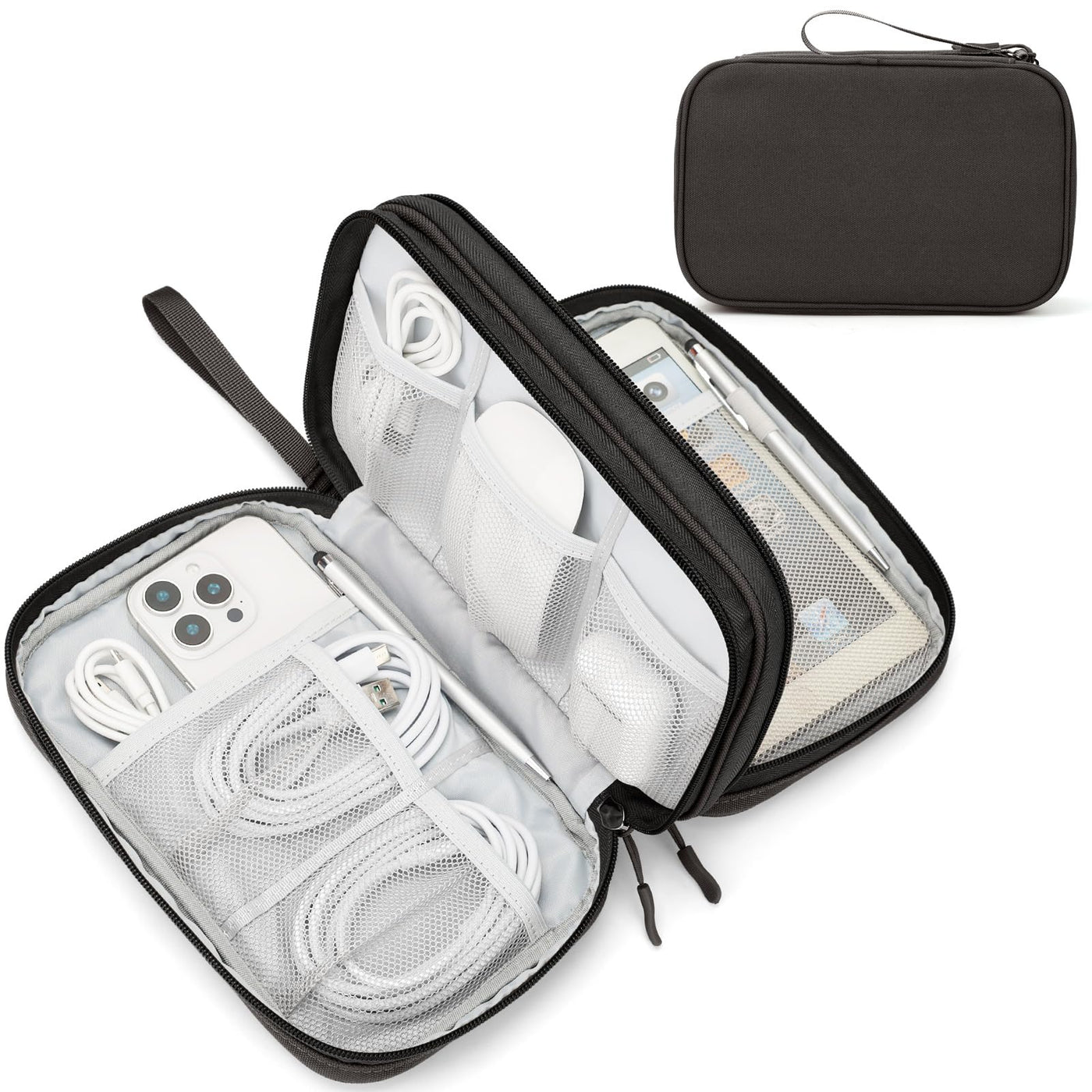 FYY Travel Cable Organizer Pouch Electronic Accessories Carry Case Portable Waterproof Double Layers All-in-One Storage Bag for Cord, Charger, Phone, Earphone Black