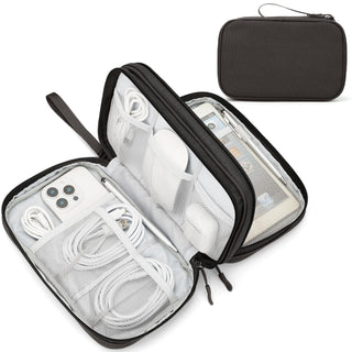 FYY Travel Cable Organizer Pouch Electronic Accessories Carry Case Portable Waterproof Double Layers All-in-One Storage Bag for Cord, Charger, Phone, Earphone Black