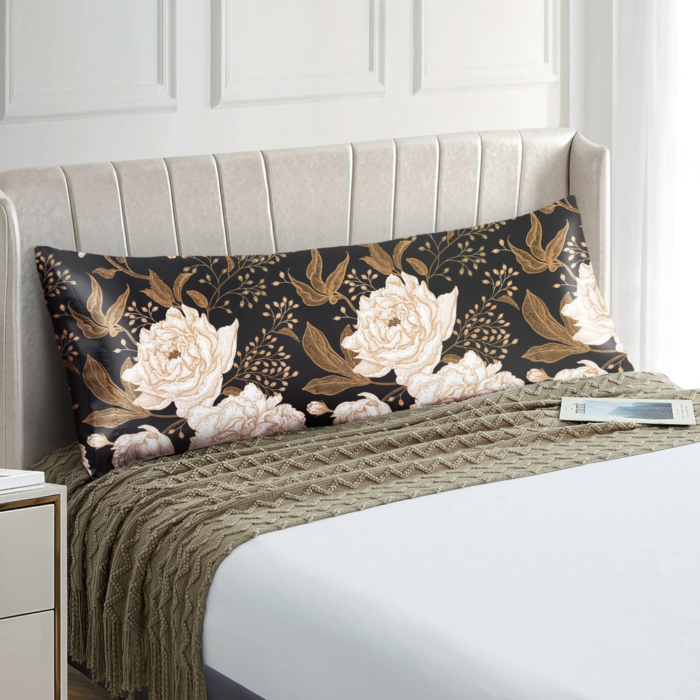 EXQ Home Silky Satin Pillowcase for Hair and Skin,Printed Pillow Cases Standard Size Set of 2 Satin Pillow Case 2 Pack with Envelope Closure(Ink Leaf, 20x26)