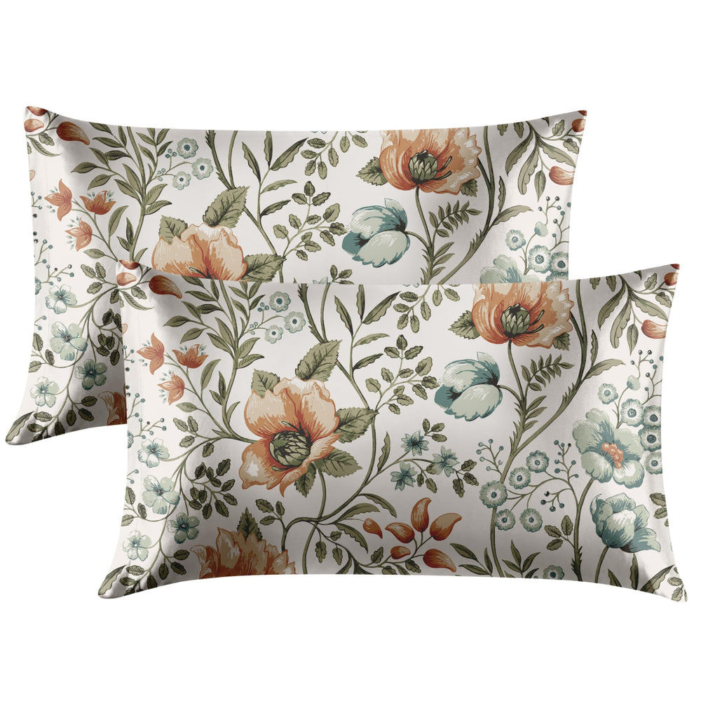 EXQ Home Silky Satin Pillowcase for Hair and Skin,Printed Pillow Cases Standard Size Set of 2 Satin Pillow Case 2 Pack with Envelope Closure(Ink Leaf, 20x26)