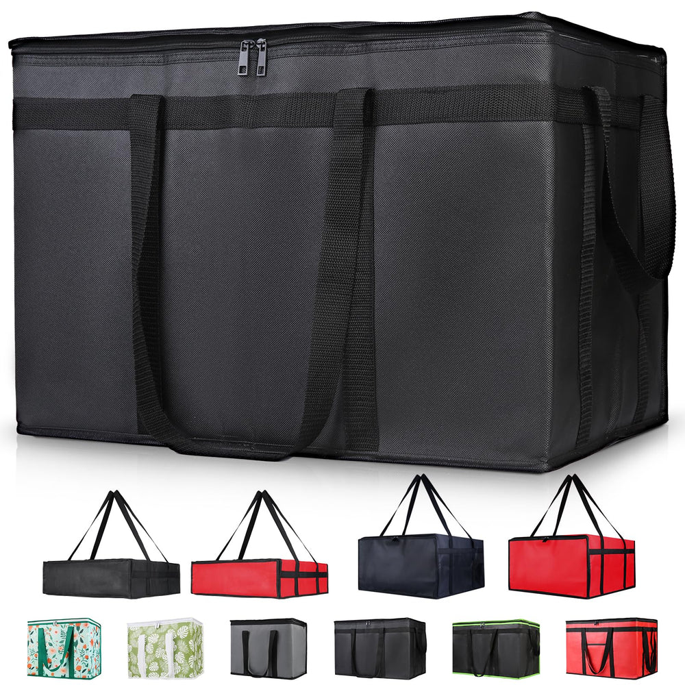 Insulated Food Delivery Bag, XXXL Insulated Reusable Grocery Cooler/Hot Bags, Tote Bag for Shopping/Travel/Doordash, Catering Bag Doordash 22x14x13, Black, 1-Pack