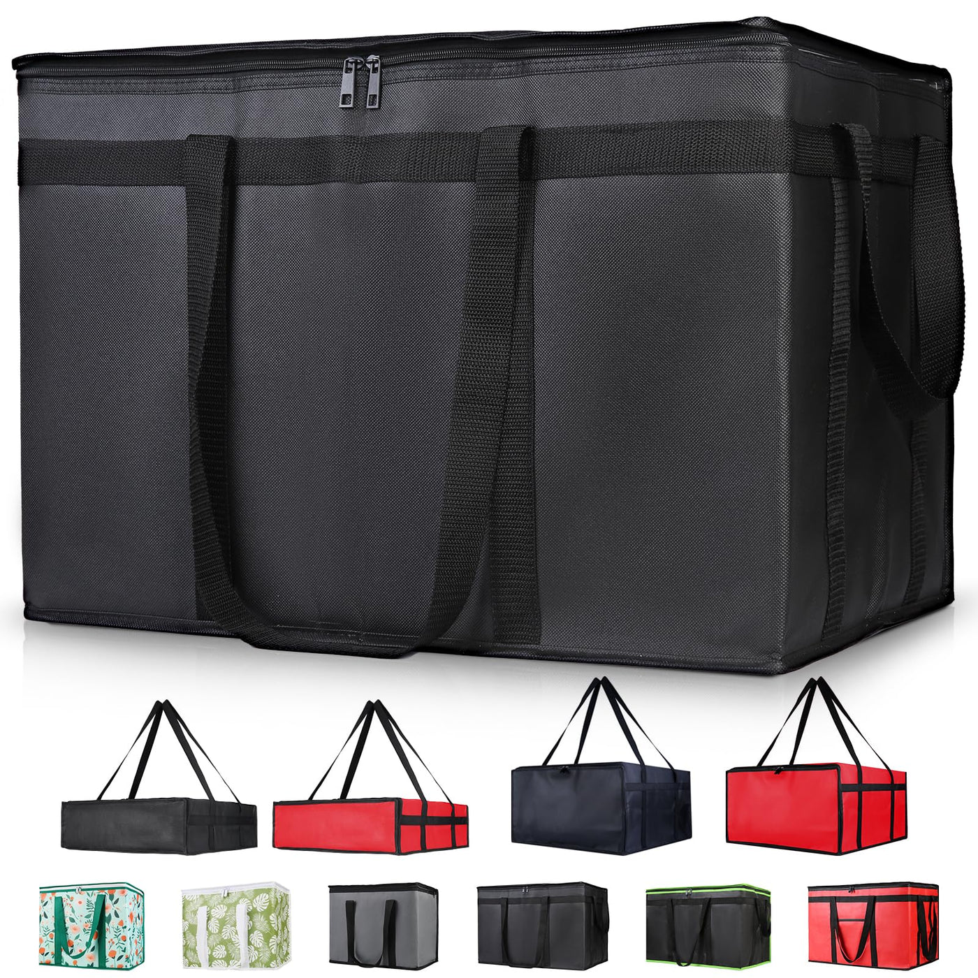 Insulated Food Delivery Bag, XXXL Insulated Reusable Grocery Cooler/Hot Bags, Tote Bag for Shopping/Travel/Doordash, Catering Bag Doordash 22x14x13, Black, 1-Pack