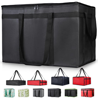 Insulated Food Delivery Bag, XXXL Insulated Reusable Grocery Cooler/Hot Bags, Tote Bag for Shopping/Travel/Doordash, Catering Bag Doordash 22x14x13, Black, 1-Pack