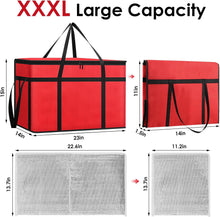 2 Pack Insulated Food Delivery Bags with Removable Hard Bottom 65lb Capacity One Red One Black Triple Layer Thermal Catering Tote Flat Folding Pizza Warmer Cooler Bag for Car Rideshare Transport