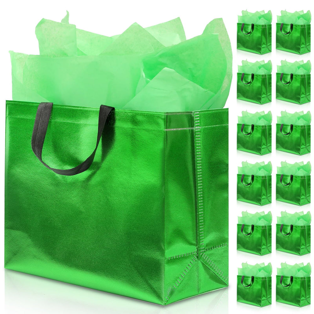 KeerxunBag 12Pcs Reusable Gift Bags（Includes Tissue Paper） Gift bag with handle Birthdays Parties Holidays Weddings Medium 13x5x11in colorful Gift Bags