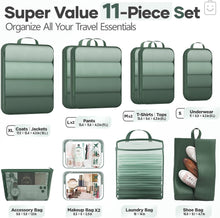 Veken 11-Pack Compression Packing Cubes for Travel Essentials,Compressible Expandable Large Luggage Suitcase Organizer Bags for Clothing,Durable Space Saver Bags with Toiletry Bags(Dark Green)