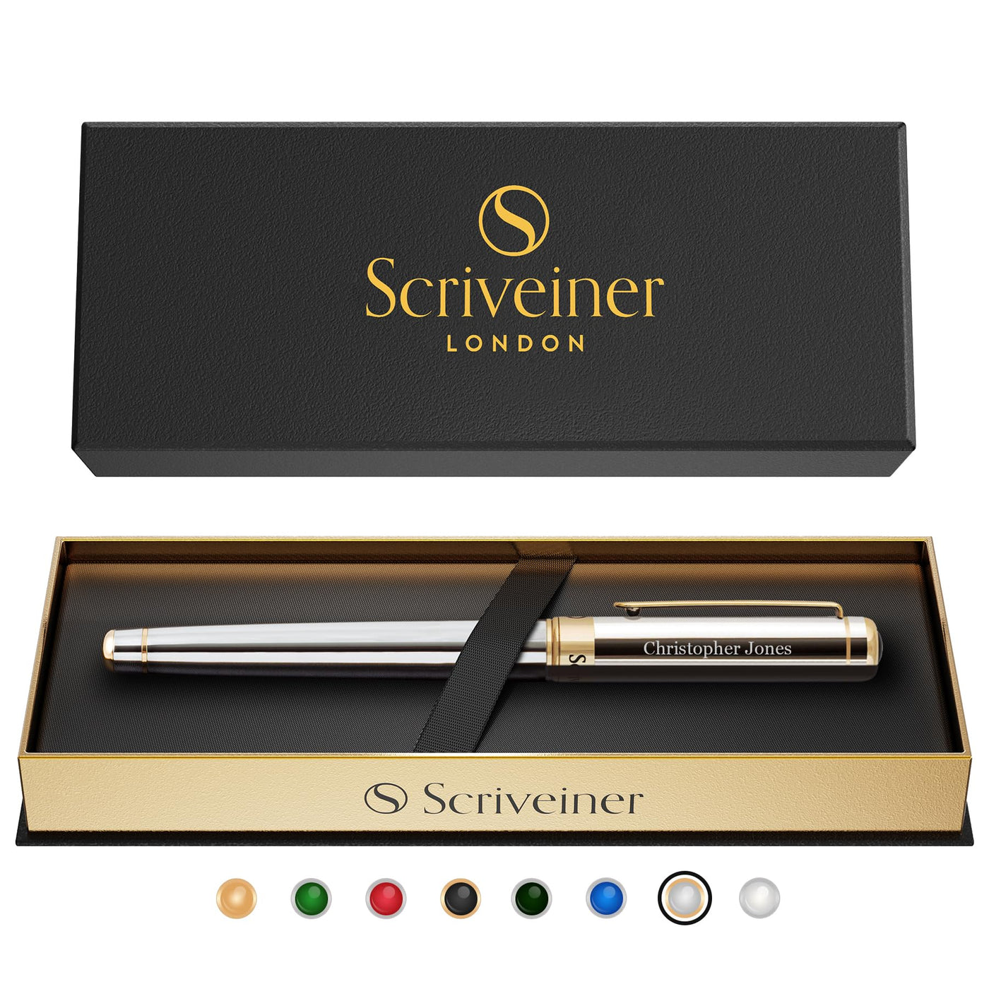 Scriveiner Black Lacquer Rollerball Pen - Stunning Luxury Pen, Real Gold Plating, Schmidt Ink Refill, Best Roller Ball Gift Set for Men & Women, Professional, Executive Office, Nice Pens