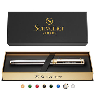 Scriveiner Black Lacquer Rollerball Pen - Stunning Luxury Pen, Real Gold Plating, Schmidt Ink Refill, Best Roller Ball Gift Set for Men & Women, Professional, Executive Office, Nice Pens