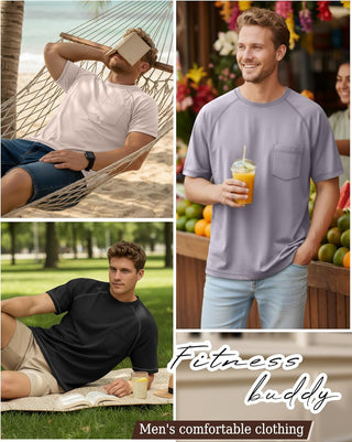 Neer 3 Pack Big and Tall Shirts for Men with Pocket XL-5XL Plus Size Crew Neck Raglan Short Sleeve Summer Casual T Shirts Tee