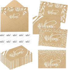 Fumete 72 Sets Bulk Welcome Card for Guest with Kraft Envelope Sticker Blank 6x4 in Interior Welcomes Note Card Paper Hotel Business Greeting Postcard Wedding Employee Team(White)