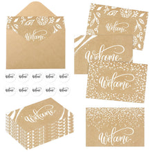 Fumete 72 Sets Bulk Welcome Card Golden for Guest with Kraft Envelope Sticker Blank 6x4 in Interior Welcomes Note Card Paper Hotel Business Greeting Postcard Wedding Employee Team (Blue)