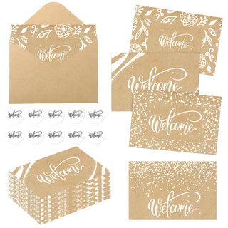 Fumete 72 Sets Bulk Welcome Card Golden for Guest with Kraft Envelope Sticker Blank 6x4 in Interior Welcomes Note Card Paper Hotel Business Greeting Postcard Wedding Employee Team (Blue)