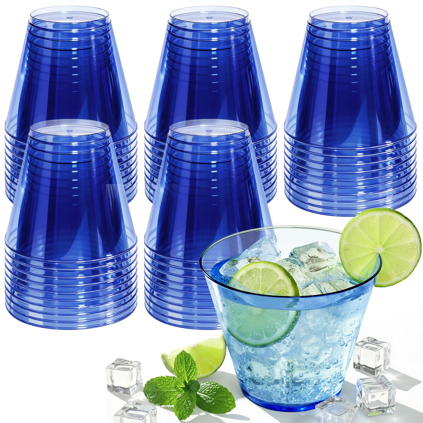 9 oz Clear Plastic Cups Green Plastic Disposable Cups for Cocktail 50 Pack Fancy Cocktail Cup for Party Stemless Wine Glasses for Wedding Graduation Birthday World Cup