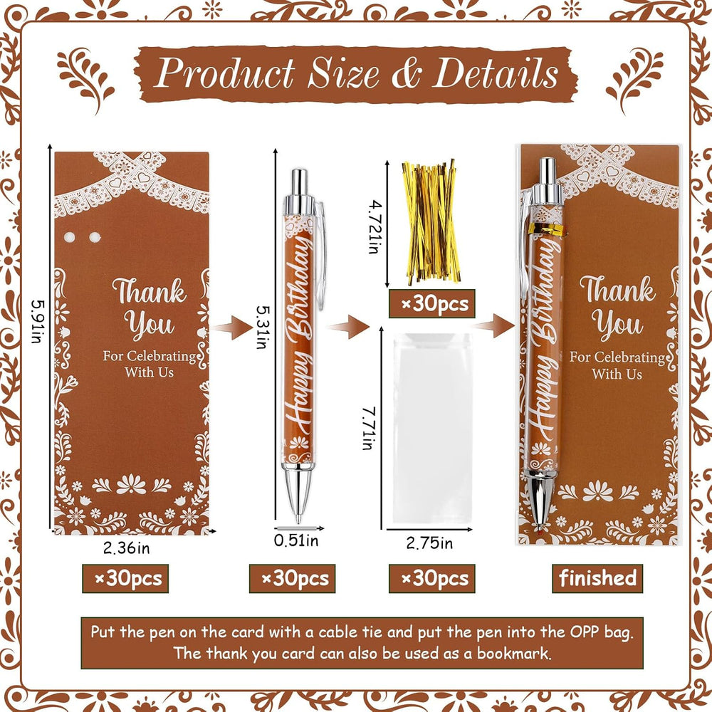 Serencatcher 30 Sets Mexican Talavera Terracotta Birthday Party Favor Pens, Guest Gift Ballpoint Pens with Thank You Cards, OPP Bags and Twist Ties, Fiesta Theme Birthday Party Supplies