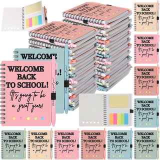 Dunzoom 40 Pcs Welcome Back to School Gifts Bulk Spiral Notebooks with Sticky Notes Motivational Pens First Day of School Notepads Party Favor for Teacher Student Classroom(Terrazzo Tones,Multicolor)