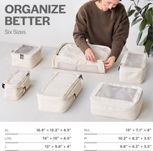 Aerotrunk Compression Packing Cubes for Travel - Luggage Organizer Bags - Double Zipper Packing Cubes for Suitcases (6-Pack, Beige)